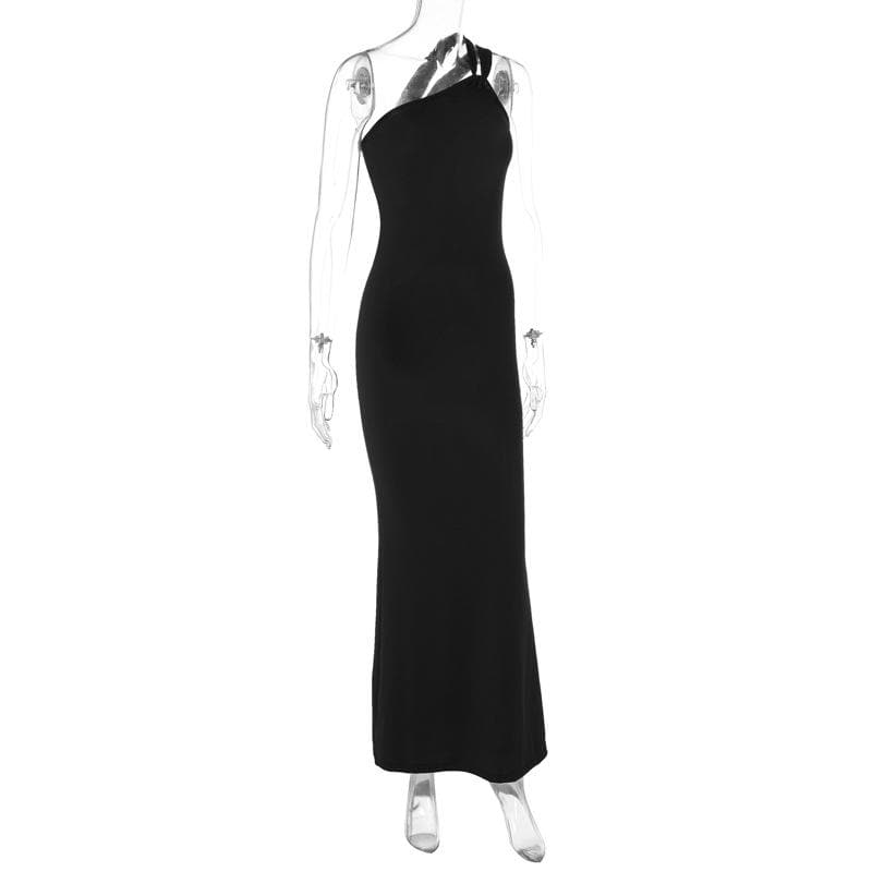 One shoulder ruched irregular backless maxi dress