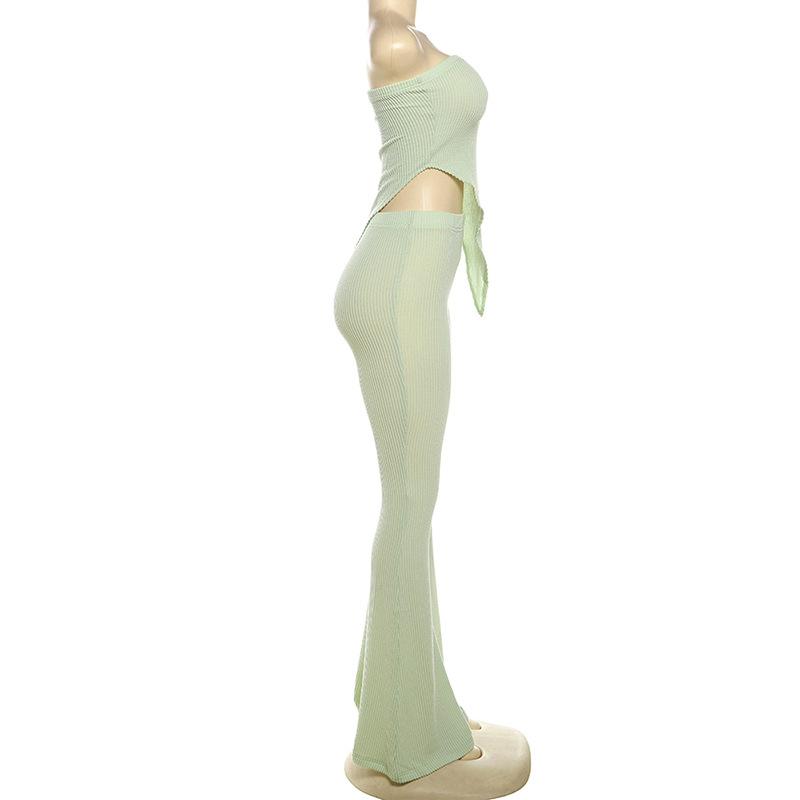 Irregular textured backless high rise solid tube pant set
