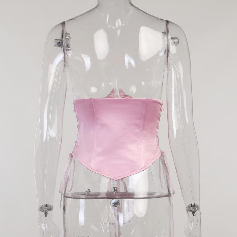 Lace up self tie solid corset top