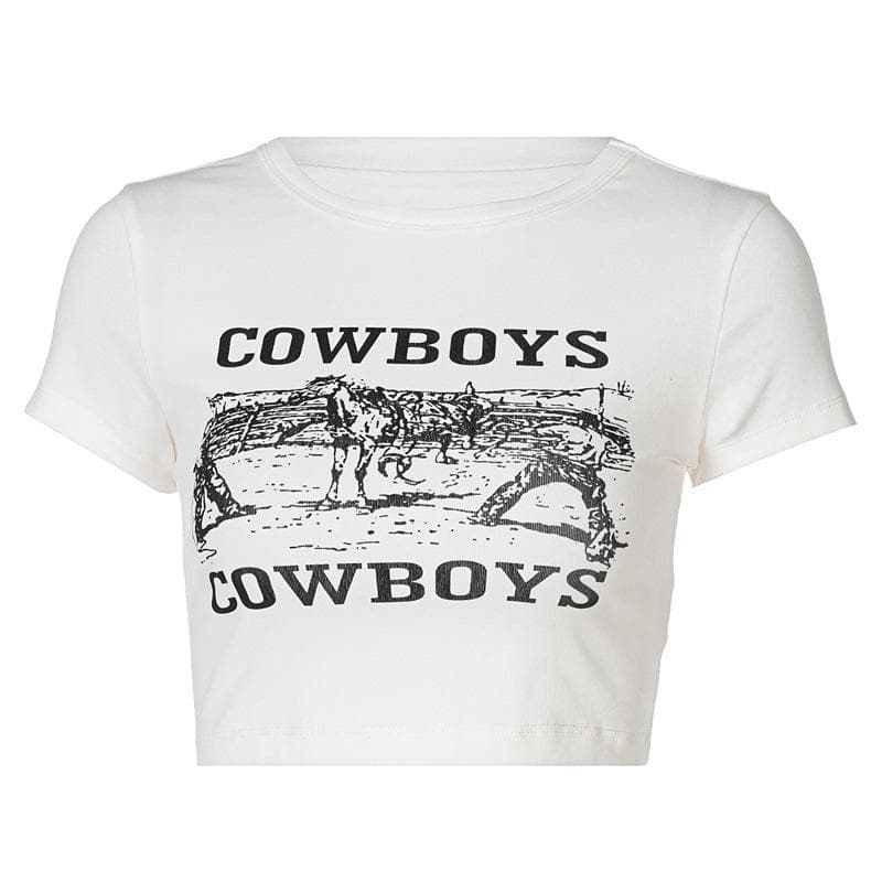 print short sleeve crewneck crop top