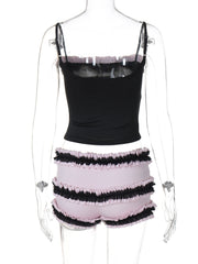 Ruffle ruched knotted stitch cami pant set