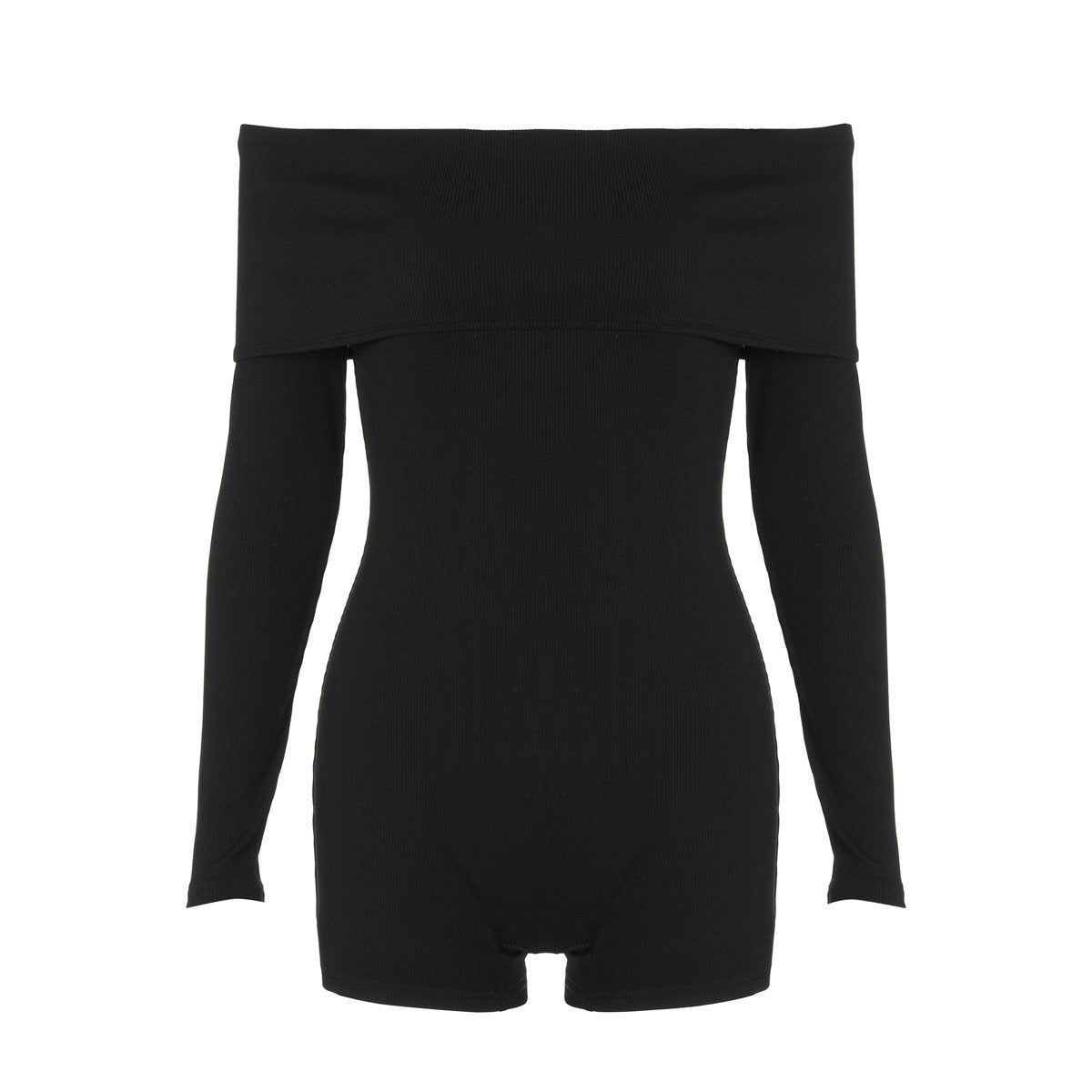 Long sleeve off shoulder ribbed romper