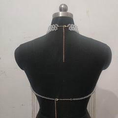 Halter hollow out metal chain backless top