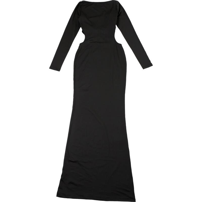 Long sleeve u neck hollow out maxi dress