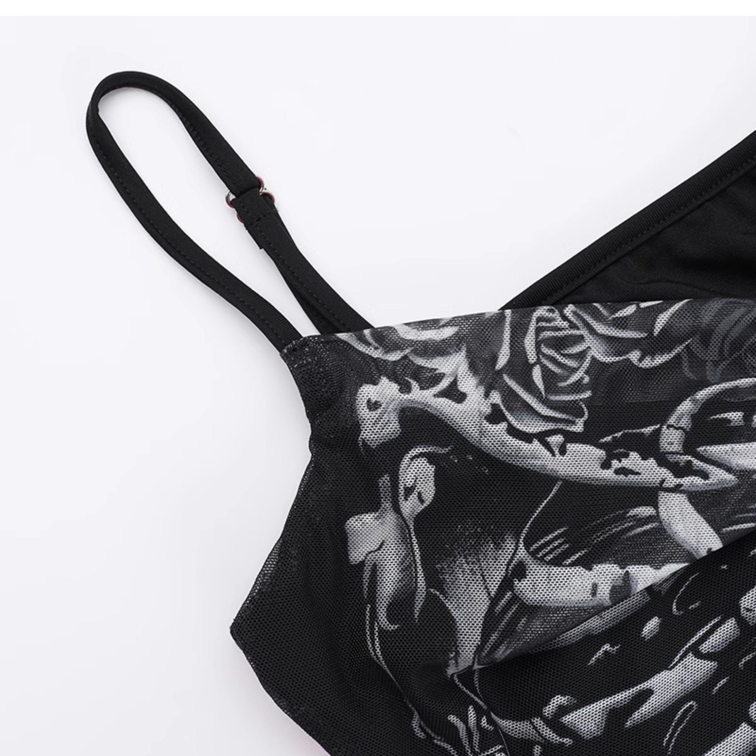 Human skeleton print mesh cami maxi dress