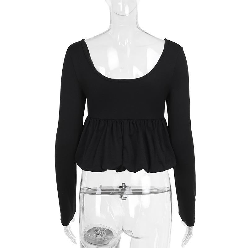 U neck long sleeve solid top