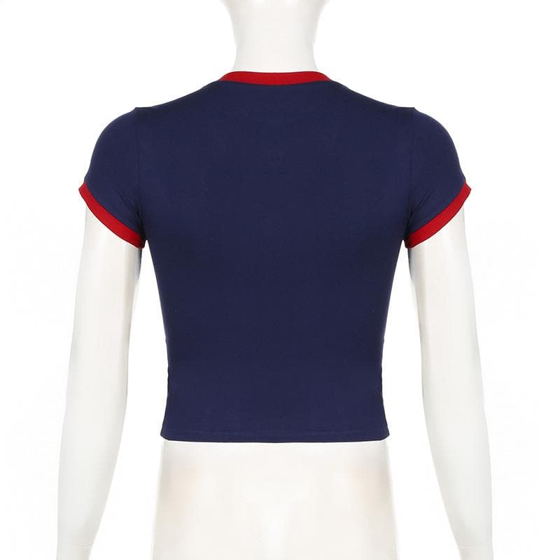 Short sleeve stitch numeral print top