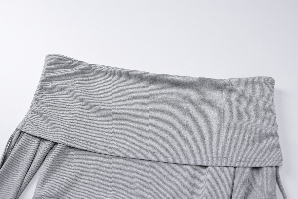 Off shoulder long flared sleeve drawstring ruched midi dress