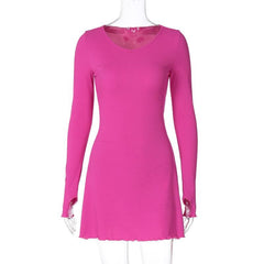 Ribbed solid long sleeve gloves lace up ruffle mini dress  | red tango dress