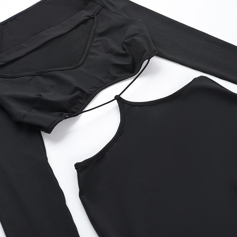 Long sleeve hollow out solid maxi dress