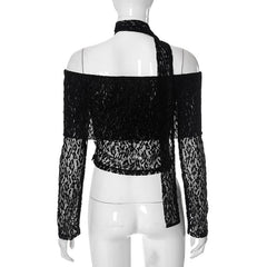 Off shoulder long sleeve lace top