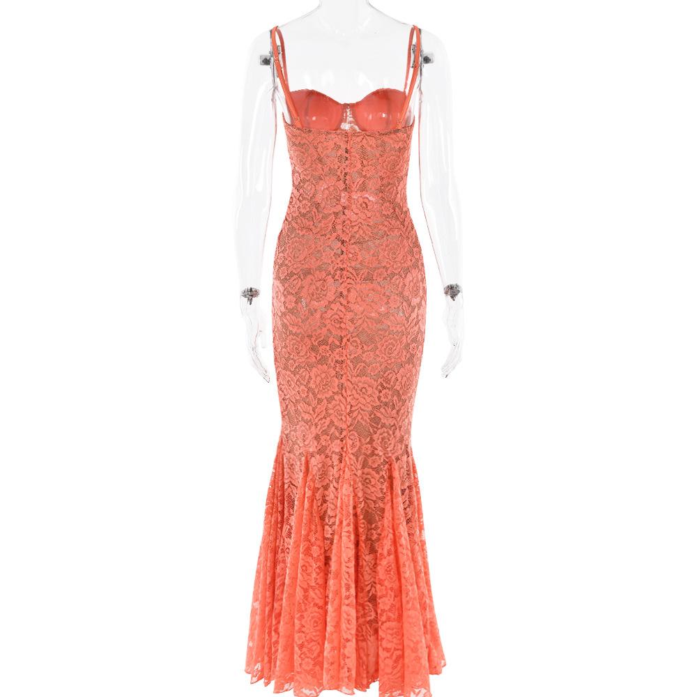 Sweetheart neck lace bustier cami maxi dress
