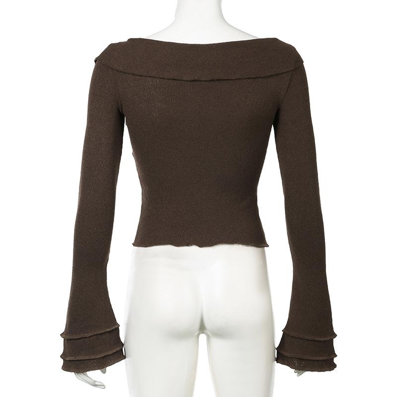 Long flared sleeve off shoulder knitted top