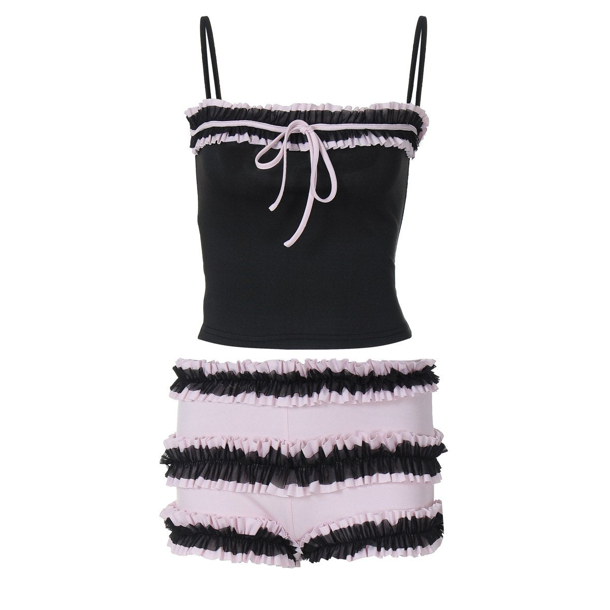 Ruffle ruched knotted stitch cami pant set