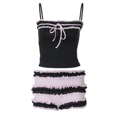 Ruffle ruched knotted stitch cami pant set