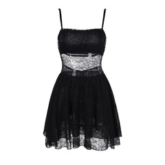 Patchwork lace ruched backless cami mini dress