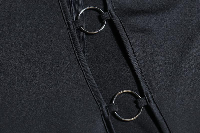 Long sleeve high neck o ring irregular jumpsuit