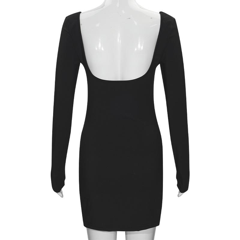 U neck long sleeve hollow out backless mini dress
