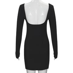 U neck long sleeve hollow out backless mini dress
