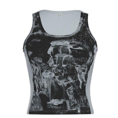 Ribbed print u neck contrast tank top