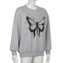 Long sleeve crewneck butterfly pattern top