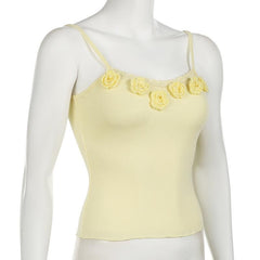 Flower applique lace hem ruffle cami top