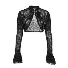 Long flared puff sleeve button shrug top
