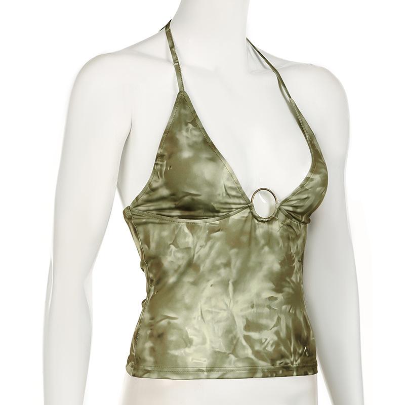 Halter v neck tie dye o ring top
