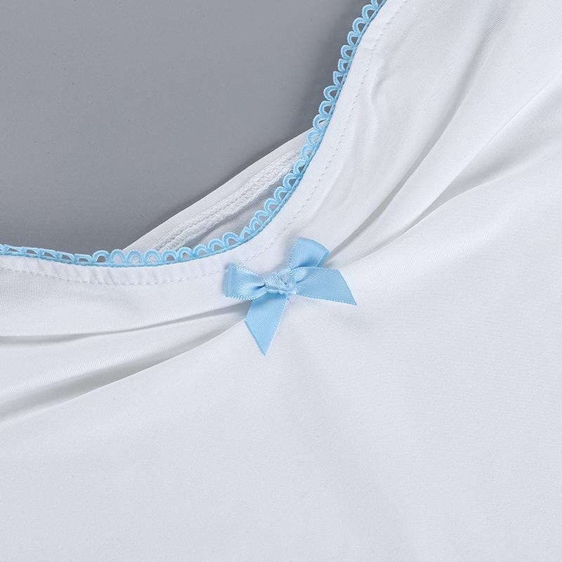 Ruched bowknot lace hem cami top
