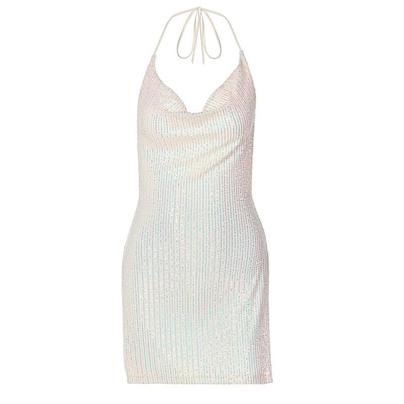 Glitter cowl neck halter slit backless mini dress  | red tango dress