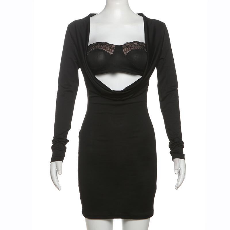 Cowl neck long sleeve 2 piece mini dress