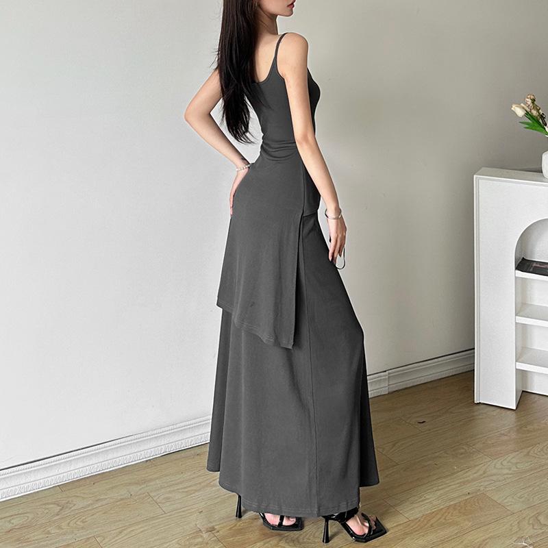 U neck knotted solid backless cami maxi dress