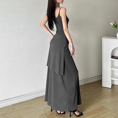 U neck knotted solid backless cami maxi dress