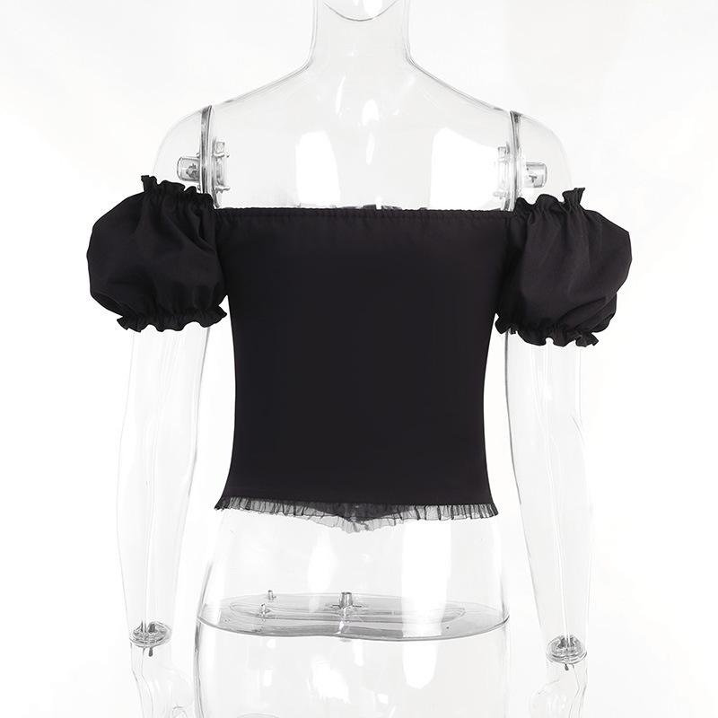 Short puff sleeve lace up self tie top