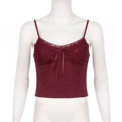 Lace patchwork bowknot backless cami top