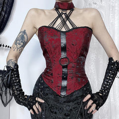 Halter o ring lace up backless top