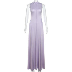High neck stitch halter backless solid maxi dress