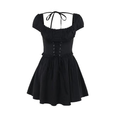 Puff sleeve ruched lace up smocked mini dress