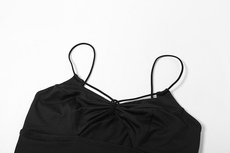 Ruched hollow out solid bowknot backless cami cut out top