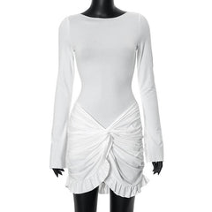 Long sleeve crewneck ruched mini dress