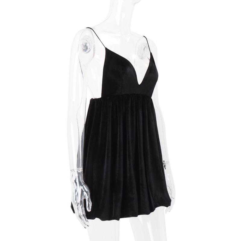 V neck velvet backless cami mini dress