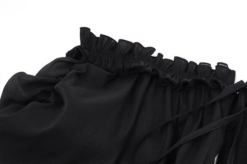 Off shoulder long sleeve ruffle self tie hollow out mini dress