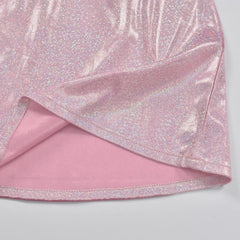 Halter o ring glitter metallic butterfly applique mini dress