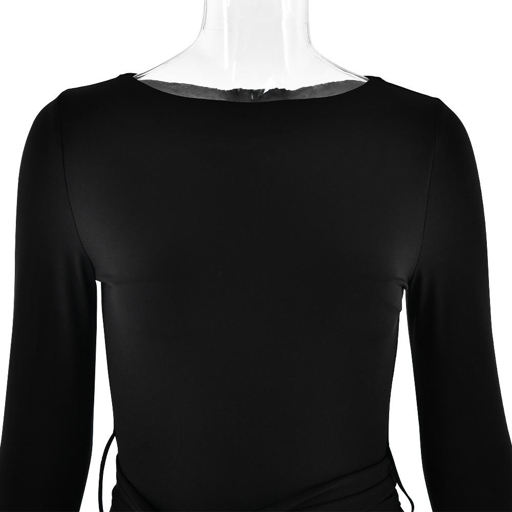 Long sleeve bowknot ruched knotted mini dress