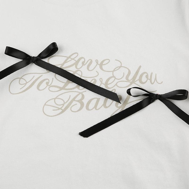 Short sleeve bowknot crewneck letter print top