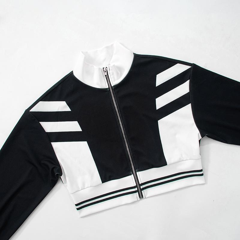 Turnover collar zip-up contrast sports pants set