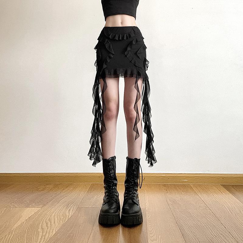 Ruffle mesh solid mini skirt