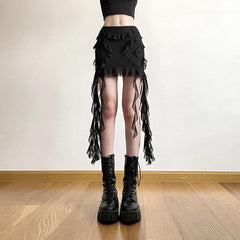 Ruffle mesh solid mini skirt