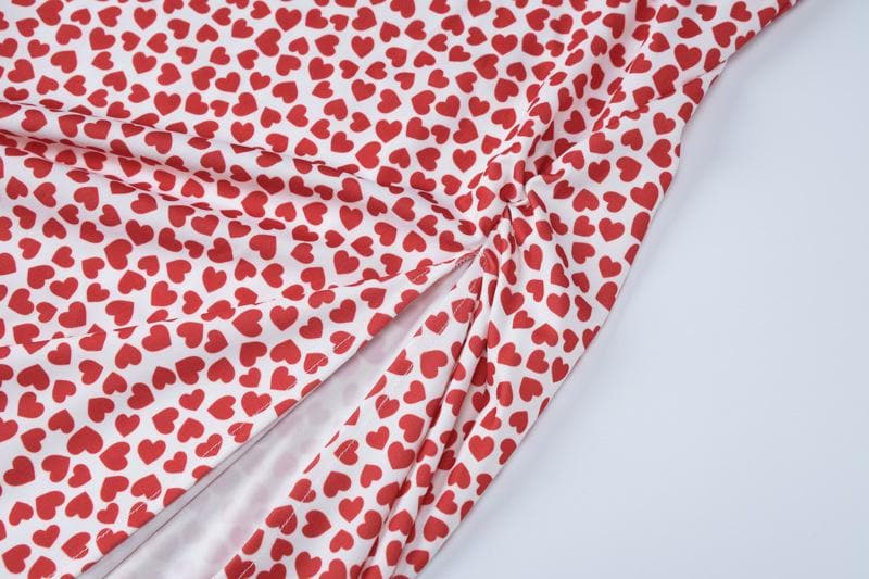 Heart print contrast slit bowknot backless tube midi dress  | red tango dress