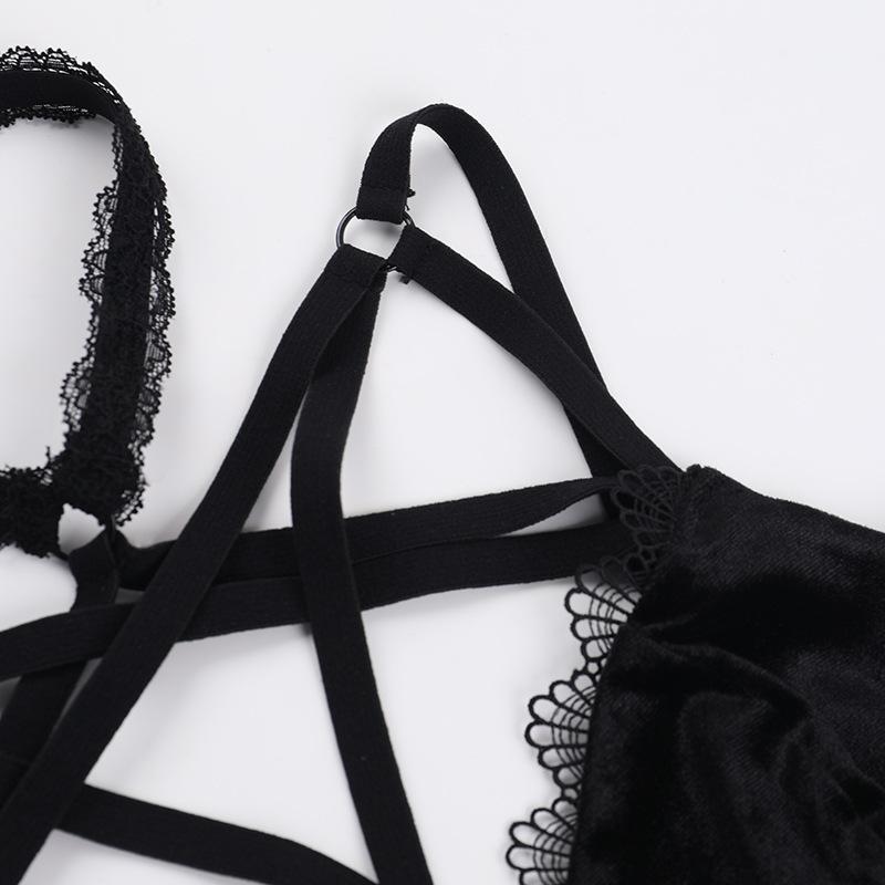 Halter harness velvet cami top